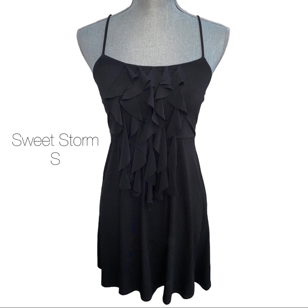 Sweet Storm Black Spaghetti Strap Ruffle Dress Small